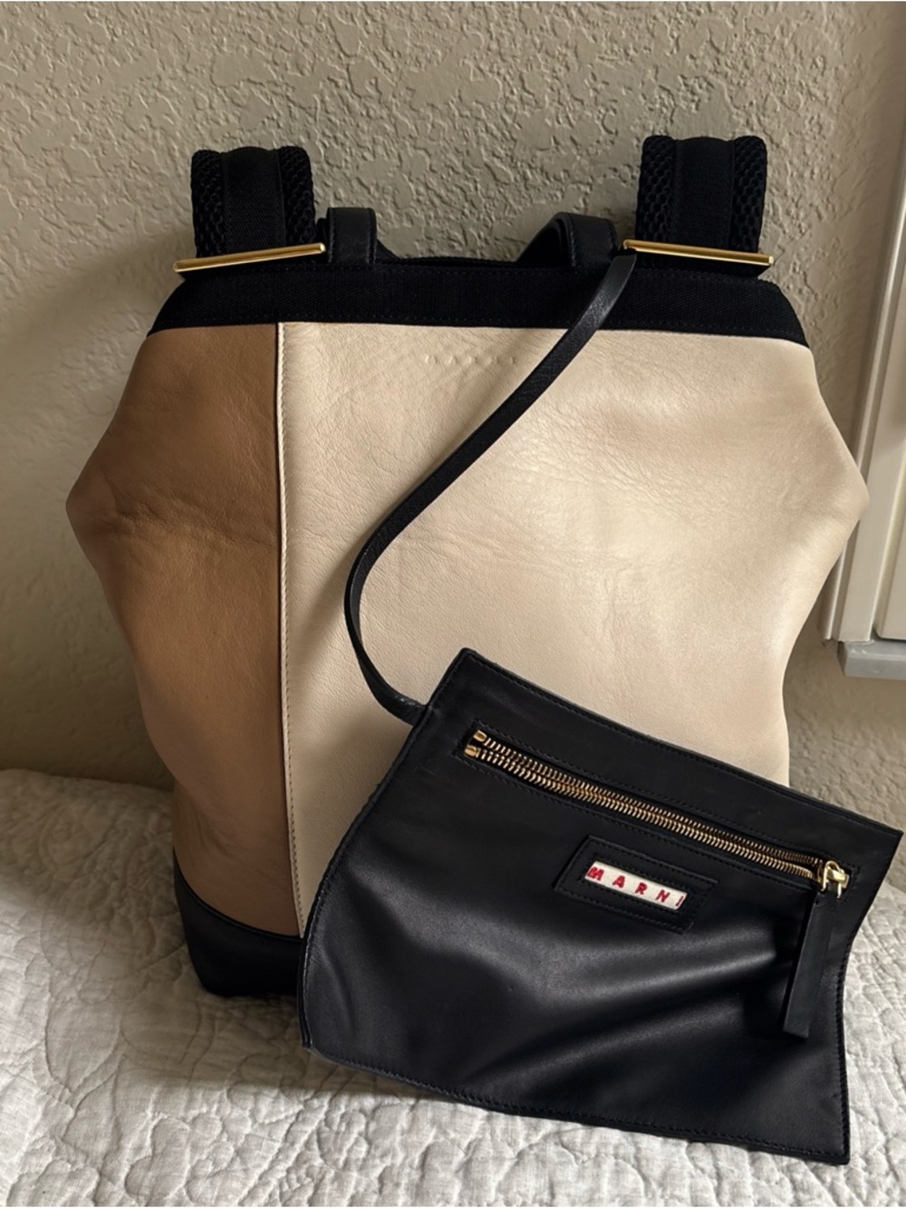 MARNI Leather Color Block Backpack With Wallet EUC